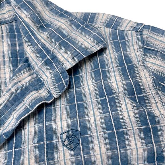 Ariat Blue Plaid Casual Button Down Shirt Size Large - Picture 4 of 5